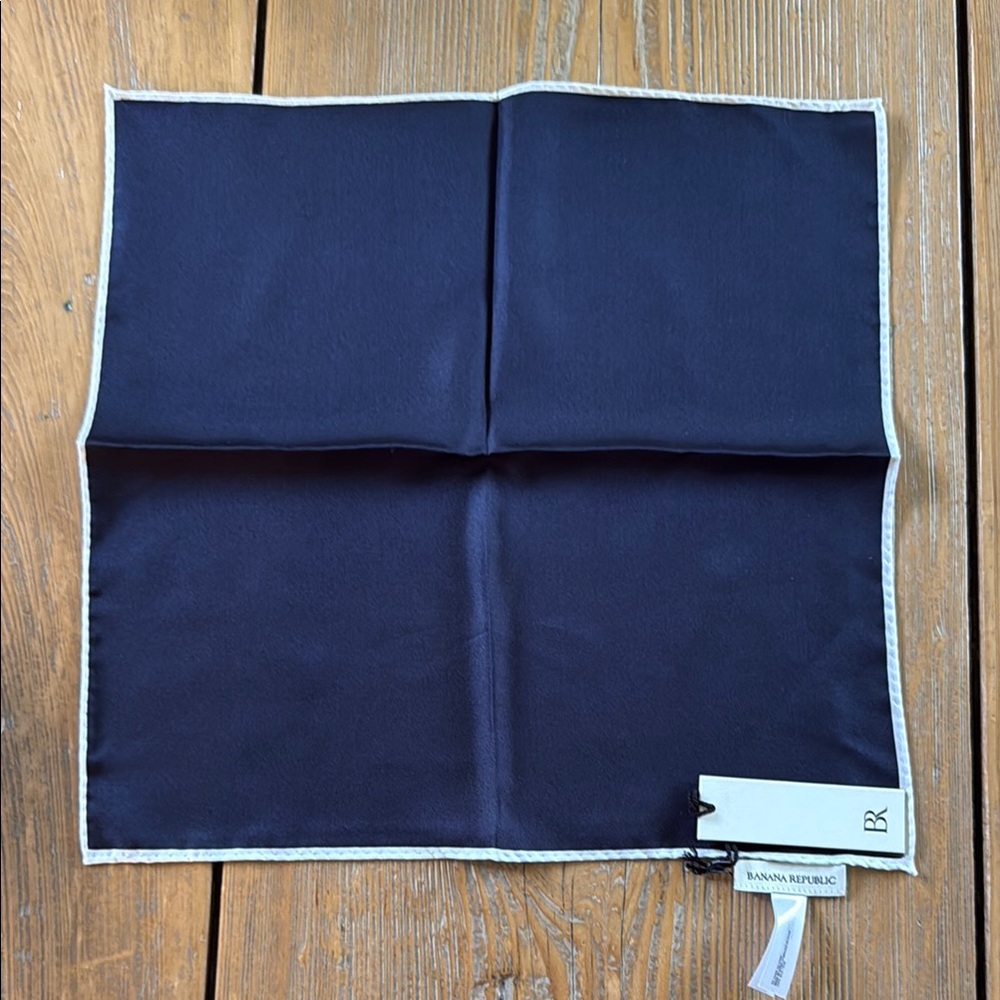 Banana Republic Dark Blue Pocket Square/Hankie with White Edge. 100% Silk